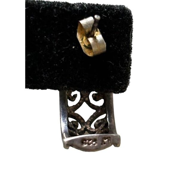 Sterling Silver Half Hoop Pierced Scroll Earrings Drop Signed Artisian Vintage - Picture 8 of 11